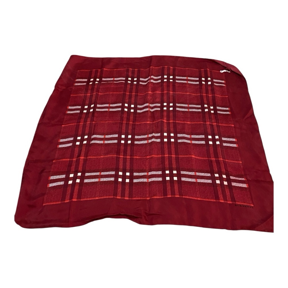 Burberry Red and White Checkered Silk Scarf